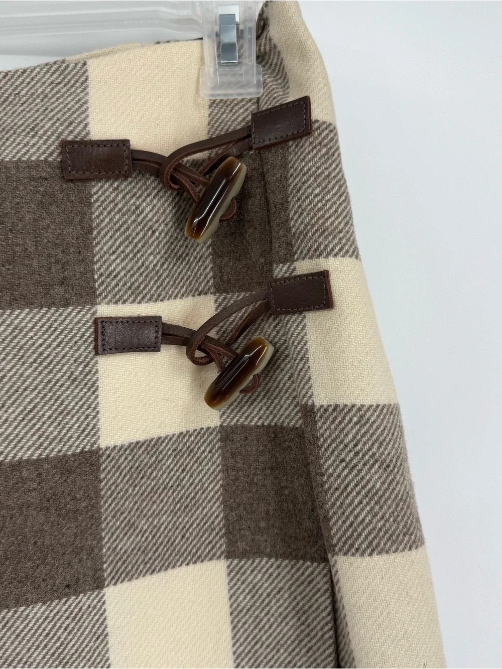 Pendleton Womens Brown Cream Buffalo Check Toggle Mini Wrap Skirt Size 10 Wool
